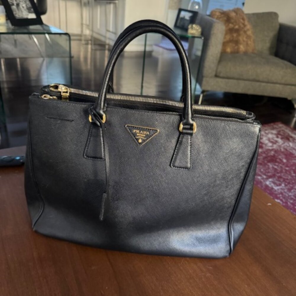 Prada Saffiano Large Galleria Double Zip Tote Bluette